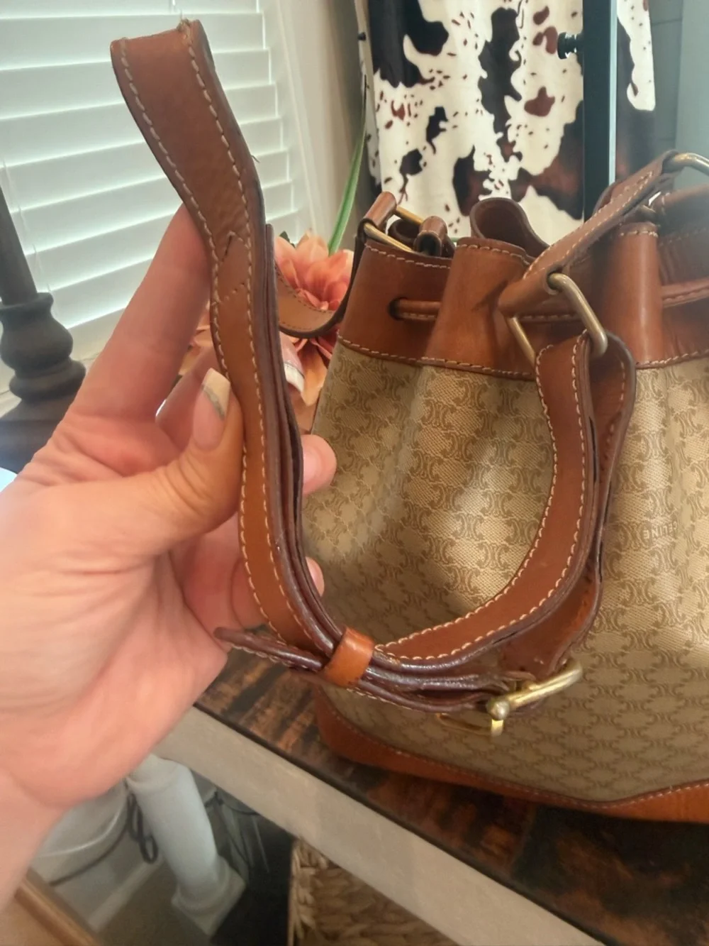 Celine Beige & Brown Canvas Bucket Shoulder Bag - Picture 11 of 12